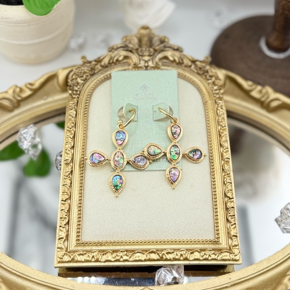 Gold Abalone Shell Drop Earrings – Statement Jewelry - Picture 1 of 6